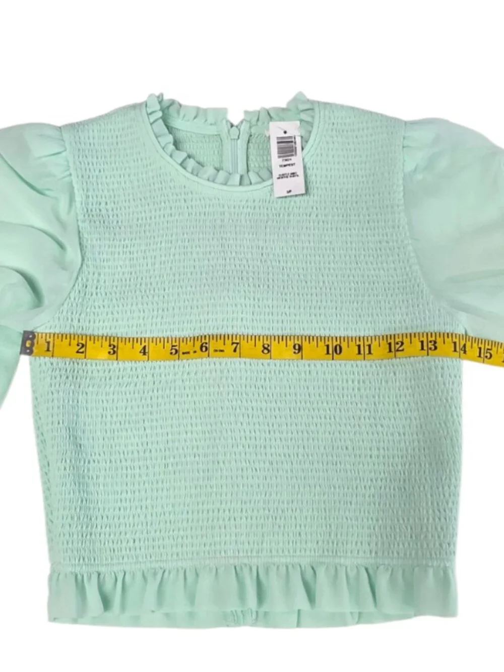 Aritzia Wilfred Tempest Blouse, Subtle Mint, Smocked, Sheer Sleeve, Sz S, Whimsi - Picture 4 of 6